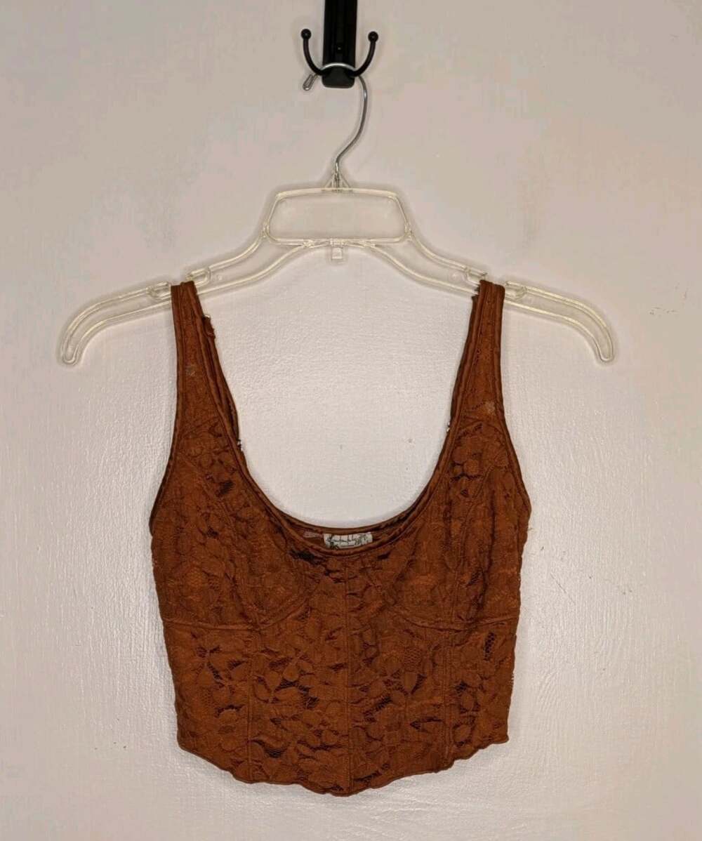 Intimately Free People Rust Copper Floral Lace Crop Top Corset Cami Tank Size XS